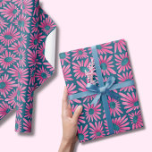 Modern bloemenblok print roze madeliefje cadeaupapier
