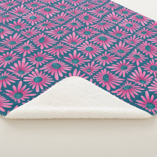 Modern bloemenblok print roze madeliefje sherpa deken (3/4)