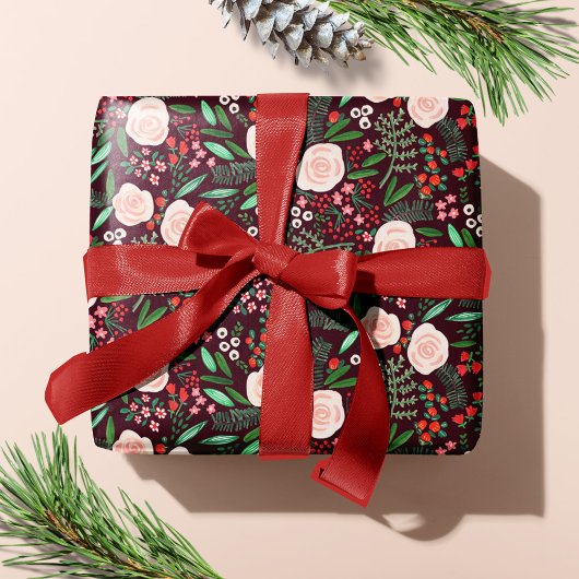 Modern Bloemendessin Kerstvakantie Cadeaupapier