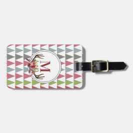 Modern bloemengewei monogram bagagelabel