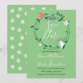 Modern Bloemengroen Garland Save the Date Kaart (Voorkant / Achterkant)