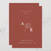 Modern bloemenmonogram Elegant Eenvoudig Terracott Save The Date (Voorkant / Achterkant)