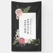 Modern Bloemenmotief op Donkergrijze Banner (Verticaal)