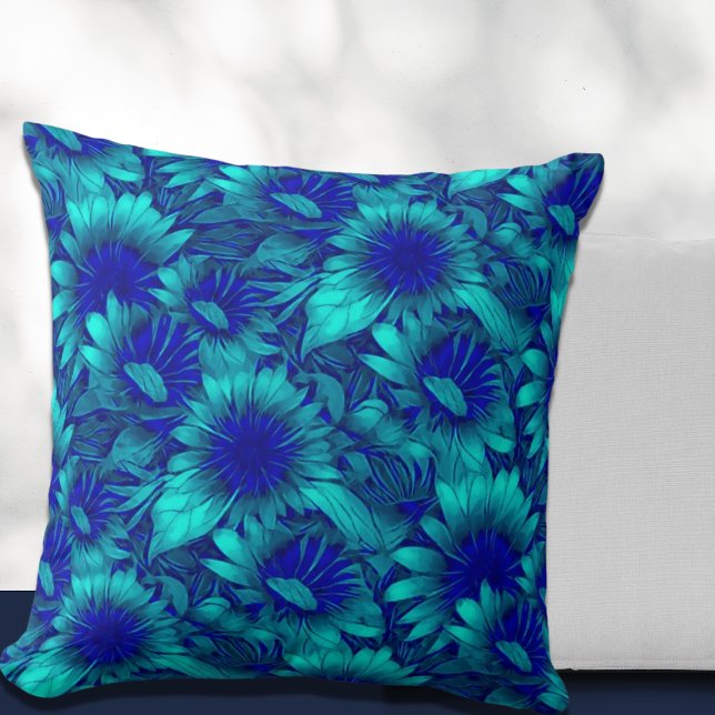 Modern Bloemenpatroon Turquoise en Blauw Kussen (Creator heeft geüpload)