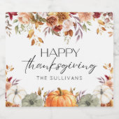 Modern Bloemenpompoen rustiek Thanksgiving diner Sparkling Wijnetiket (Enkel label)