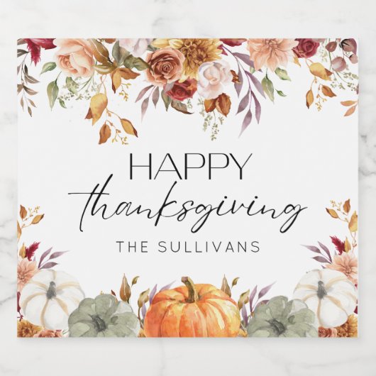 Modern Bloemenpompoen rustiek Thanksgiving diner Sparkling Wijnetiket (Enkel label)