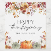 Modern Bloemenpompoen rustiek Thanksgiving diner Wijn Etiket (Enkel label)
