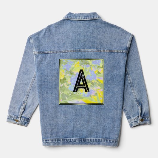 Modern bloemig Abstract geel stijlvol monogram Denim Jacket (Achterkant)