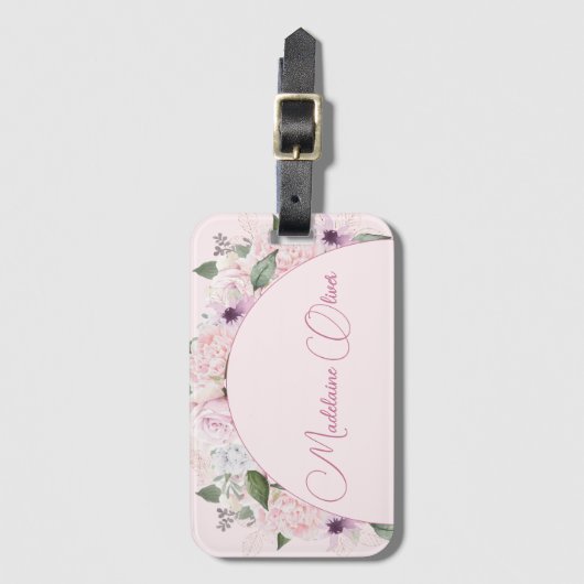 Modern bloemig roze elegant vrouwelijk bagagelabel (Voorkant (verticaal))
