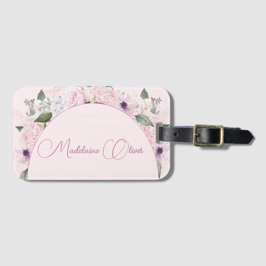 Modern bloemig roze elegant vrouwelijk bagagelabel (Voorkant (horizontaal))
