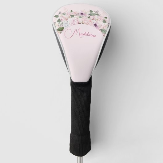 Modern bloemig roze elegant vrouwelijk golfheadcover (Voorkant)