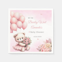 Modern bloemig roze teddybeer meisje Baby shower
