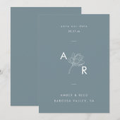 Modern Bloemmonogram Elegant Eenvoudig Dusty Blue Save The Date (Voorkant / Achterkant)