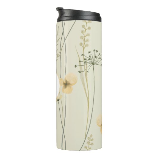 Modern bloemmonogram lichtgeel groen thermosbeker (Geroteerd rechts)