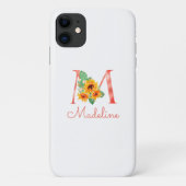Modern Bloemmonogram Zonnebloem Naam M Case-Mate iPhone Case (Achterkant)