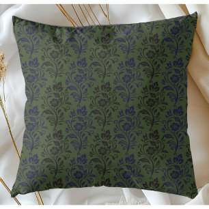 Modern bloemmotief blauw grijs op groen kussen