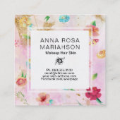 *~* Modern bloemmotief goud glitter roze Vierkante Visitekaartje (Achterkant)