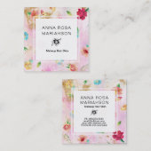 *~* Modern bloemmotief goud glitter roze Vierkante Visitekaartje (Voorkant / Achterkant)