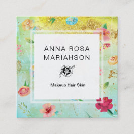 *~* Modern bloemmotief goud glitter Vierkante Visitekaartje