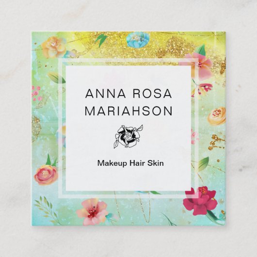 *~* Modern bloemmotief goud glitter Vierkante Visitekaartje (Voorkant)