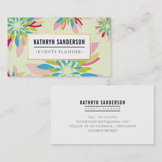 MODERN BLOEMMOTIEF goud logo bloem groen roze Visitekaartje (Voorkant / Achterkant)