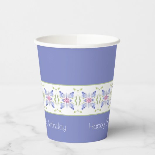 Modern bloemmotief in Periwinkle Papieren Bekers (Links)