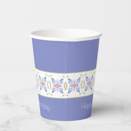 Modern bloemmotief in Periwinkle Papieren Bekers (Rechts)