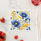 Modern bloemmotief met vloeiend blauw en geel servet (Insitu)
