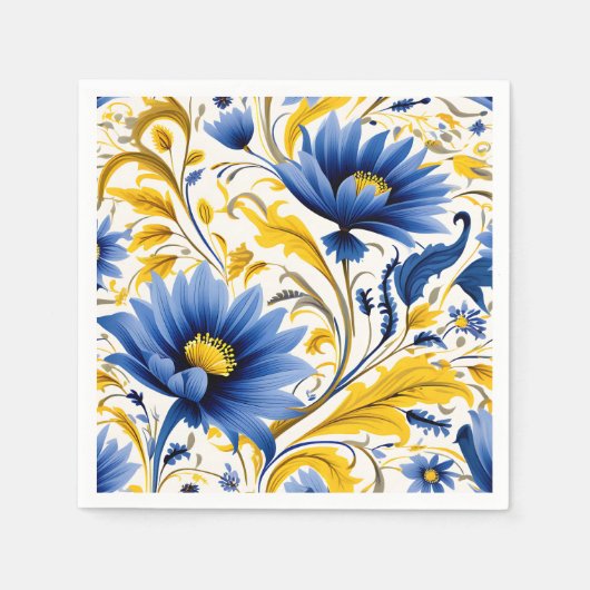 Modern bloemmotief met vloeiend blauw en geel servet (Voorkant)