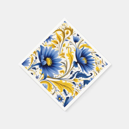 Modern bloemmotief met vloeiend blauw en geel servet (Hoek)