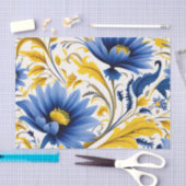 Modern bloemmotief met vloeiend blauw en geel tissuepapier (Craft)