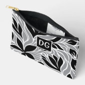 Modern Bloemmotief Monogram Zwarte Grijze Witte Etui (Open)
