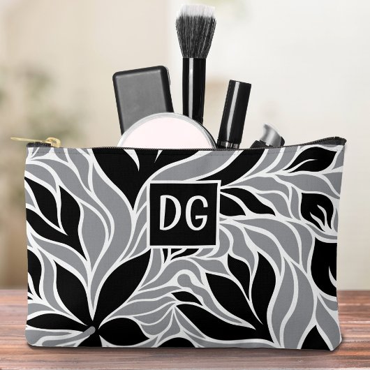 Modern Bloemmotief Monogram Zwarte Grijze Witte Etui