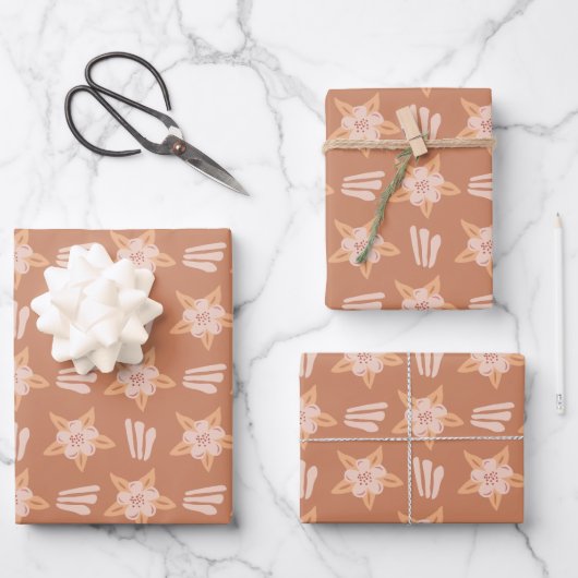Modern bloemmotief op Terracotta Wrap Inpakpapier Vel (Voorkant)