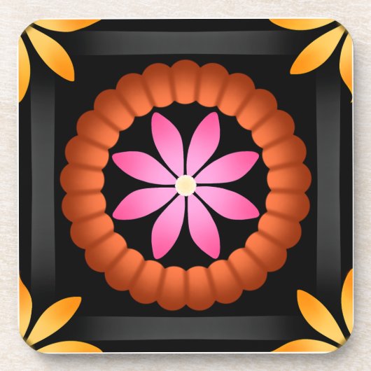 Modern bloemontwerp op zwarte achtergrond bier onderzetter (Voorkant)