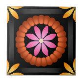 Modern bloemontwerp op zwarte achtergrond tegeltje (Voorkant)