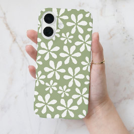 Modern Bloempatroon Chic Sage Groene Girly Bloemen iPhone 16 Hoesje