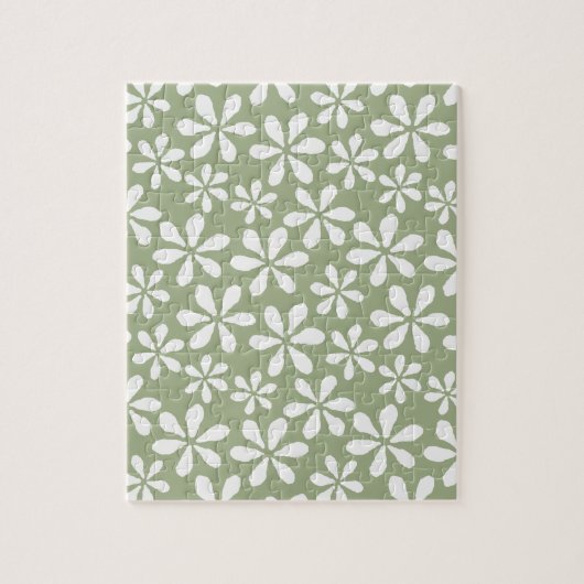 Modern bloempatroon Eenvoudige salie Groene Bloeme Legpuzzel (Verticaal)