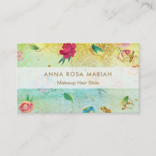 *~* Modern  Bloempatroon Gouden Glitter Visitekaartje