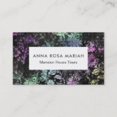 *~* Modern Bloempatroon Zwart Glitter  Visitekaartje (Voorkant)