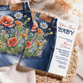 Modern Bloemrood Blauw Denim Blauw Jean Baby showe Kaart