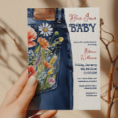 Modern Bloemrood Blauw Denim Blauw Jean Baby showe Kaart