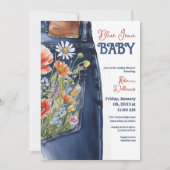 Modern Bloemrood Blauw Denim Blauw Jean Baby showe Kaart (Voorkant)