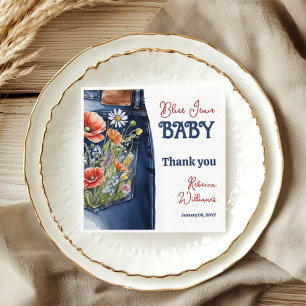 Modern Bloemrood Blauw Denim Blauw Jean Baby showe Servet