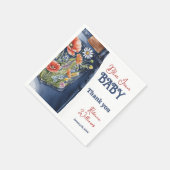Modern Bloemrood Blauw Denim Blauw Jean Baby showe Servet (Hoek)