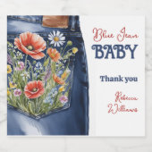 Modern Bloemrood Blauw Denim Blauw Jean Baby showe Sparkling Wijnetiket (Enkel label)