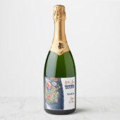 Modern Bloemrood Blauw Denim Blauw Jean Baby showe Sparkling Wijnetiket (Voorkant)