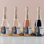 Modern Bloemrood Blauw Denim Blauw Jean Baby showe Sparkling Wijnetiket