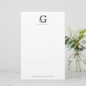 Modern Bloemroze Waterverf Roos Monogram Briefpapier (Staand voorkant)