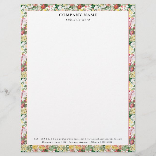 Modern Bloemrozen Patroon Bedrijfsnaam Details Briefhoofd (Voorkant)